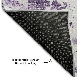 HomeRoots 5' X 8' Abstract Lavender & Ivory Washable Area Rug with UV Protection for Homes with Kids & Pets 664508