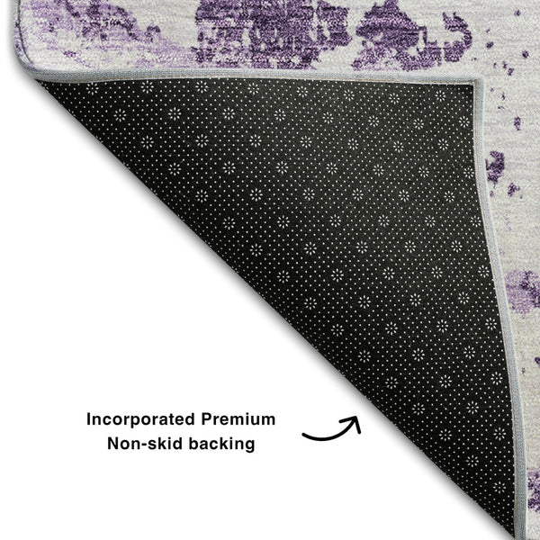 HomeRoots 5' X 8' Abstract Lavender & Ivory Washable Area Rug with UV Protection for Homes with Kids & Pets 664508