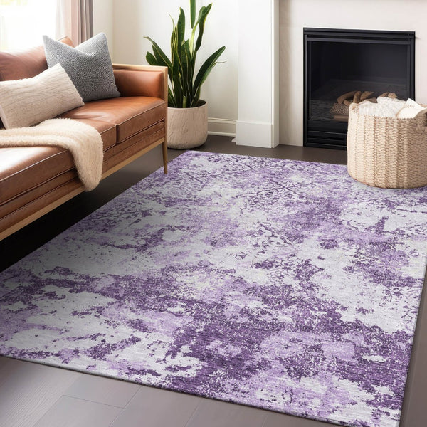 HomeRoots 5' X 8' Abstract Lavender & Ivory Washable Area Rug with UV Protection for Homes with Kids & Pets 664508