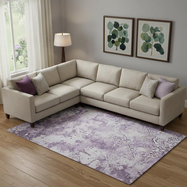HomeRoots 8' X 10' Elegant Lavender & Ivory Abstract Washable Area Rug - Stain Resistant, UV Protected Design! 664510