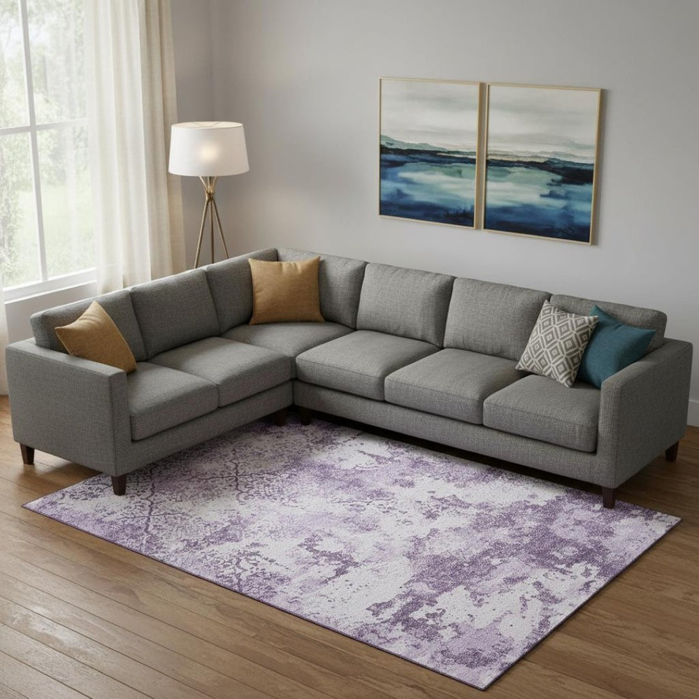 HomeRoots 9' X 12' Elegant Lavender & Ivory Abstract Area Rug - Durable, Washable, UV Protected, Pet-Friendly 664511