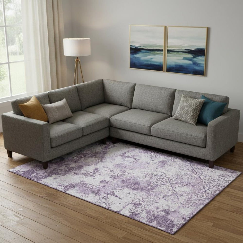 HomeRoots 10' X 14' Lavender & Ivory Abstract Washable Area Rug – Durable, Stylish, UV-Protected for Family Homes 664512