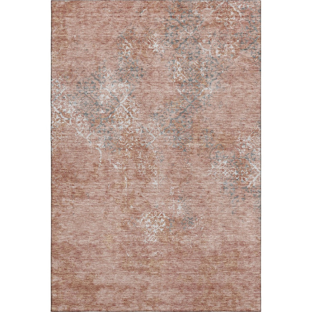 HomeRoots 5' X 8' Salmon Gray and Ivory Abstract Washable Area Rug – Stain-Resistant & UV Protected Elegance 664514