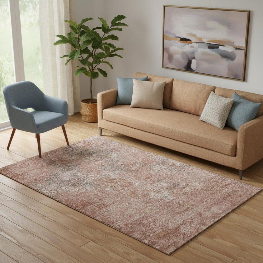 HomeRoots 5' X 8' Salmon Gray and Ivory Abstract Washable Area Rug – Stain-Resistant & UV Protected Elegance 664514