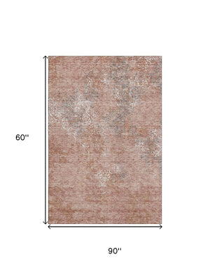 HomeRoots 5' X 8' Salmon Gray and Ivory Abstract Washable Area Rug – Stain-Resistant & UV Protected Elegance 664514
