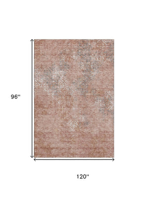 HomeRoots 8' X 10' Salmon Gray & Ivory Abstract Washable Area Rug with UV Protection for Family Spaces 664516