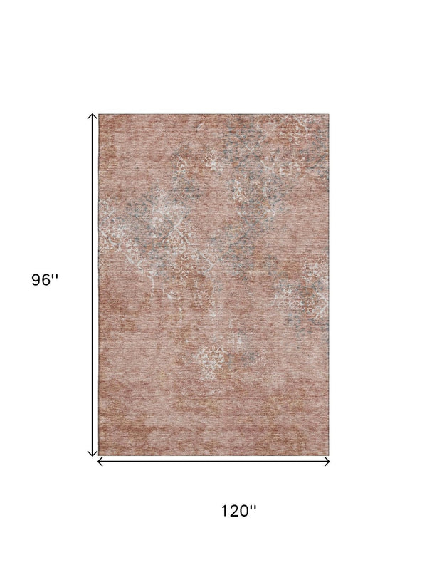 HomeRoots 8' X 10' Salmon Gray & Ivory Abstract Washable Area Rug with UV Protection for Family Spaces 664516