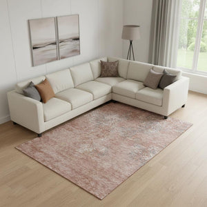 HomeRoots 8' X 10' Salmon Gray & Ivory Abstract Washable Area Rug with UV Protection for Family Spaces 664516