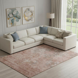 HomeRoots 9' X 12' Salmon Gray Abstract Area Rug - Durable, Stain Resistant, UV Protected for Busy Homes 664517