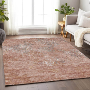 HomeRoots 10' X 14' Salmon Gray and Ivory Abstract Rug - Stylish, Washable, UV Protected for High-Traffic Areas 664518