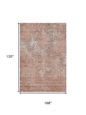 HomeRoots 10' X 14' Salmon Gray and Ivory Abstract Rug - Stylish, Washable, UV Protected for High-Traffic Areas 664518