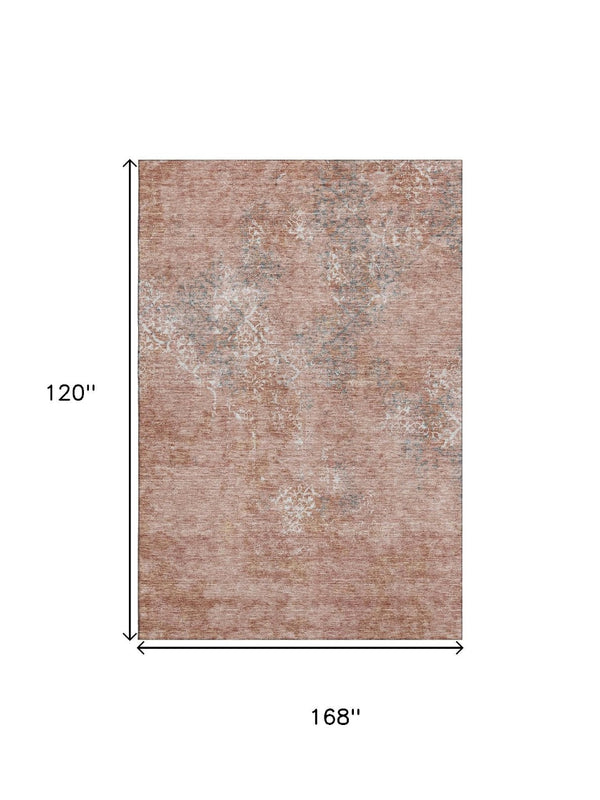 HomeRoots 10' X 14' Salmon Gray and Ivory Abstract Rug - Stylish, Washable, UV Protected for High-Traffic Areas 664518