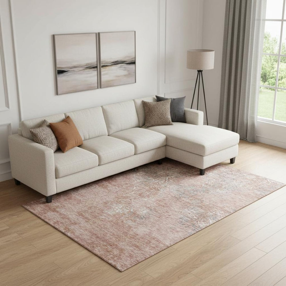 HomeRoots 10' X 14' Salmon Gray and Ivory Abstract Rug - Stylish, Washable, UV Protected for High-Traffic Areas 664518