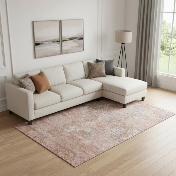 HomeRoots 10' X 14' Salmon Gray and Ivory Abstract Rug - Stylish, Washable, UV Protected for High-Traffic Areas 664518