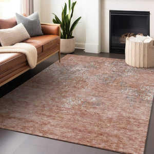 HomeRoots 10' X 14' Salmon Gray and Ivory Abstract Rug - Stylish, Washable, UV Protected for High-Traffic Areas 664518