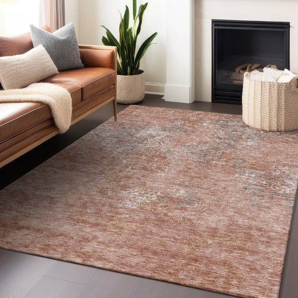 HomeRoots 10' X 14' Salmon Gray and Ivory Abstract Rug - Stylish, Washable, UV Protected for High-Traffic Areas 664518