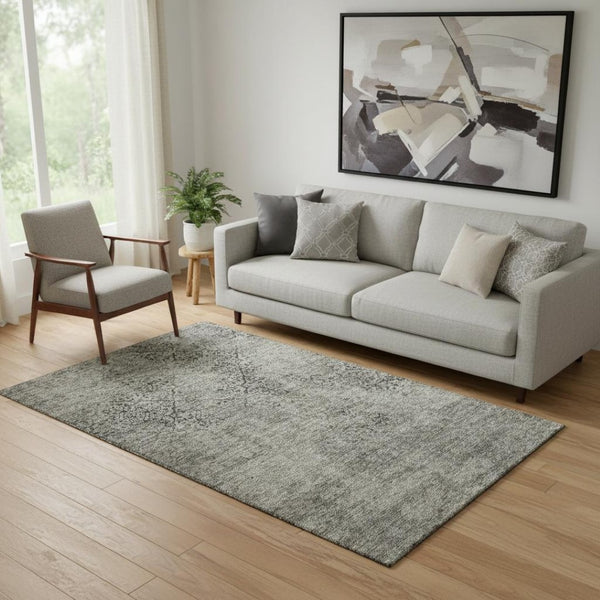 HomeRoots 5' X 8' Washable Taupe Gray & Khaki Abstract Area Rug with UV Protection for Modern Living Spaces 664520