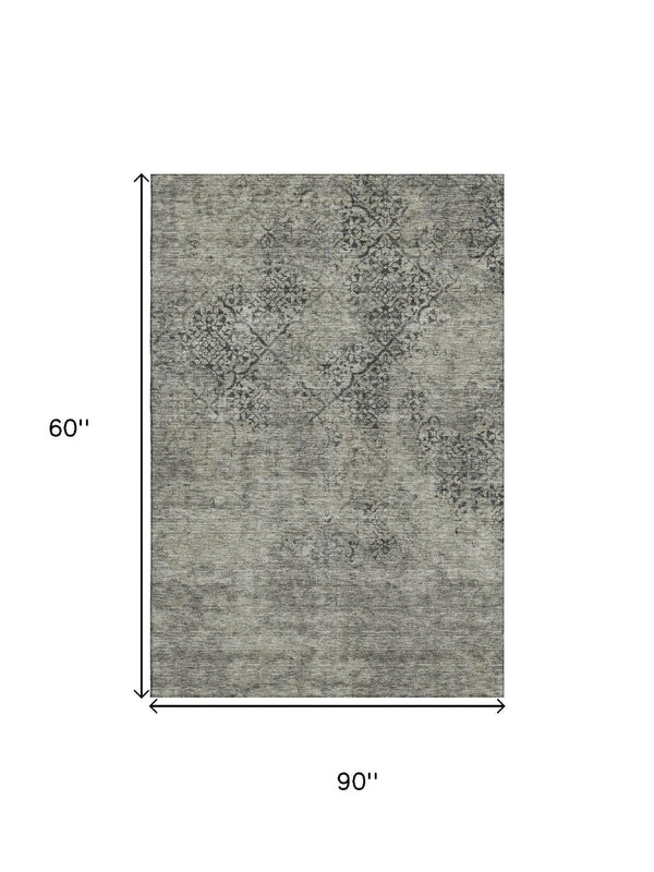 HomeRoots 5' X 8' Washable Taupe Gray & Khaki Abstract Area Rug with UV Protection for Modern Living Spaces 664520
