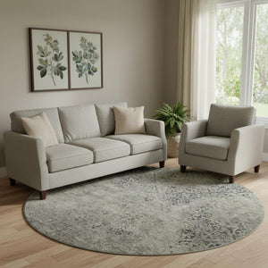 HomeRoots 8' Stylish Taupe Gray & Khaki Abstract Washable Round Rug with UV Protection for Modern Spaces 664521