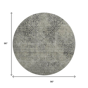 HomeRoots 8' Stylish Taupe Gray & Khaki Abstract Washable Round Rug with UV Protection for Modern Spaces 664521