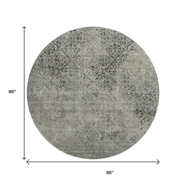 HomeRoots 8' Stylish Taupe Gray & Khaki Abstract Washable Round Rug with UV Protection for Modern Spaces 664521