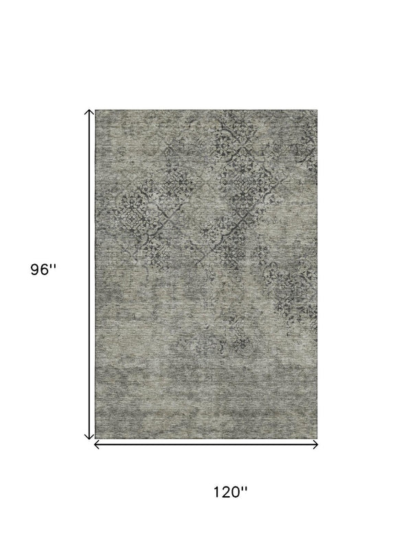 HomeRoots 8' X 10' Contemporary Taupe Gray & Khaki Abstract Washable Rug with UV Protection & Easy Care 664522