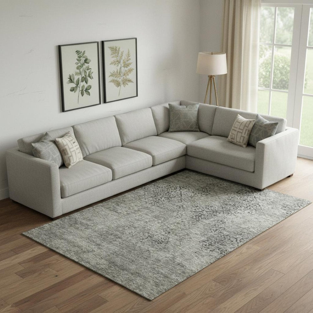 HomeRoots 9' X 12' Taupe Gray & Khaki Abstract Washable Area Rug – Durable, Stain Resistant, UV Protected Design! 664523