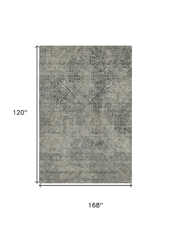 HomeRoots 10' X 14' Taupe Gray Khaki Abstract Area Rug - Washable, UV-Protected, Stain-Resistant, Durable Design 664524