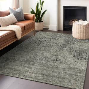 HomeRoots 10' X 14' Taupe Gray Khaki Abstract Area Rug - Washable, UV-Protected, Stain-Resistant, Durable Design 664524