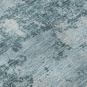 HomeRoots 8' Teal Ivory and Gray Abstract Washable Round Rug - Stylish UV-Protected Design for Modern Homes 664527