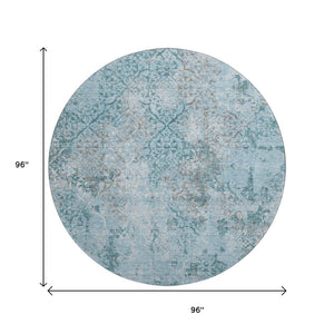 HomeRoots 8' Teal Ivory and Gray Abstract Washable Round Rug - Stylish UV-Protected Design for Modern Homes 664527