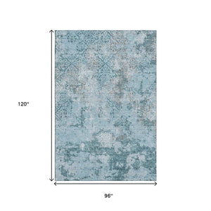 HomeRoots 8' X 10' Washable Teal Ivory Gray Abstract Area Rug with UV Protection – Ideal for Modern Spaces! 664528