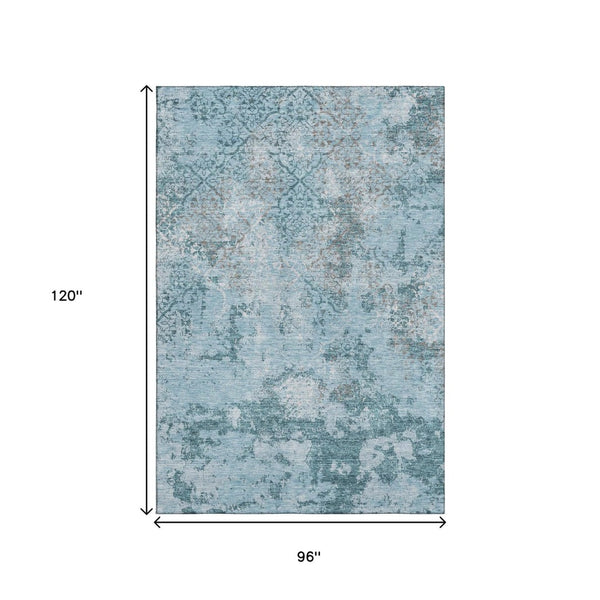 HomeRoots 8' X 10' Washable Teal Ivory Gray Abstract Area Rug with UV Protection – Ideal for Modern Spaces! 664528