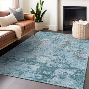 HomeRoots 8' X 10' Washable Teal Ivory Gray Abstract Area Rug with UV Protection – Ideal for Modern Spaces! 664528