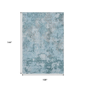 HomeRoots 9' X 12' Teal Ivory Gray Abstract Area Rug - Washable, Stain-Resistant, UV-Protected for Busy Homes 664529