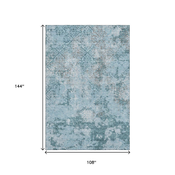 HomeRoots 9' X 12' Teal Ivory Gray Abstract Area Rug - Washable, Stain-Resistant, UV-Protected for Busy Homes 664529