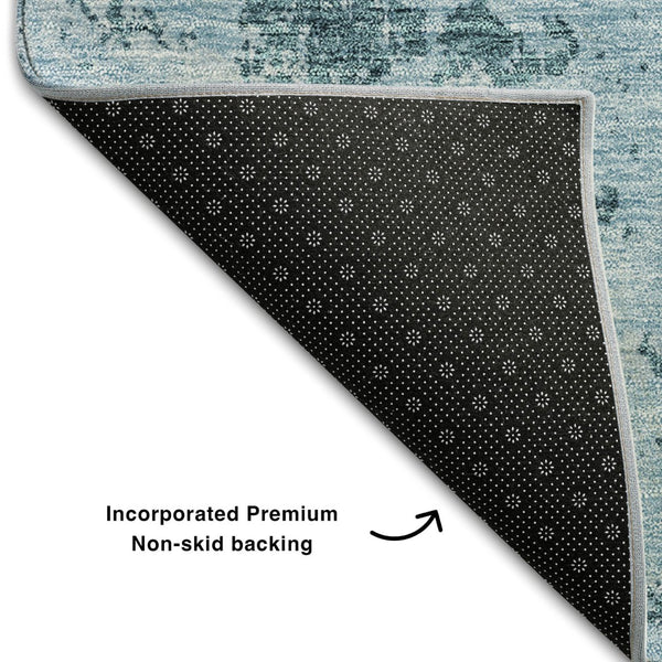 HomeRoots 9' X 12' Teal Ivory Gray Abstract Area Rug - Washable, Stain-Resistant, UV-Protected for Busy Homes 664529