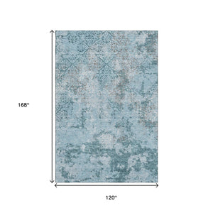 HomeRoots 10' Teal Ivory Gray Abstract Washable Area Rug - Durable, UV-Protected, Soft, Modern Design for Homes 664530