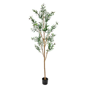 HomeRoots Set of Two 72" Lifelike Green Artificial Olive Trees in Elegant Black Pots for Stylish Decor 664531