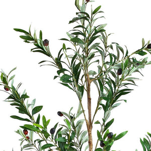 HomeRoots Set of Two 72" Lifelike Green Artificial Olive Trees in Elegant Black Pots for Stylish Decor 664531