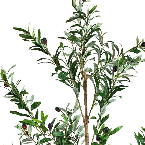 HomeRoots Set of Two 72" Lifelike Green Artificial Olive Trees in Elegant Black Pots for Stylish Decor 664531