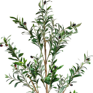 HomeRoots Set of Two 72" Lifelike Green Artificial Olive Trees in Elegant Black Pots for Stylish Decor 664531