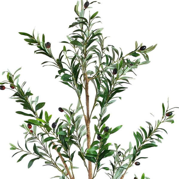 HomeRoots Set of Two 72" Lifelike Green Artificial Olive Trees in Elegant Black Pots for Stylish Decor 664531