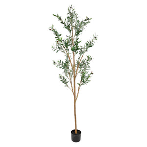HomeRoots Set of Two 84" Lifelike Green Olive Trees in Black Pots – Perfect for Home, Office & Events Decor 664532