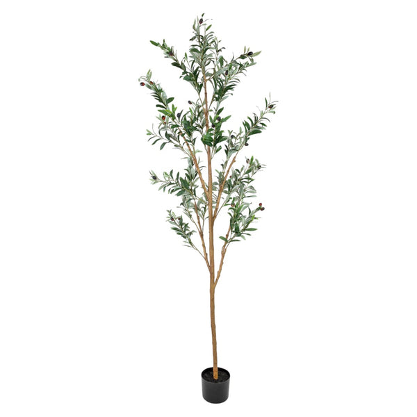 HomeRoots Set of Two 84" Lifelike Green Olive Trees in Black Pots – Perfect for Home, Office & Events Decor 664532
