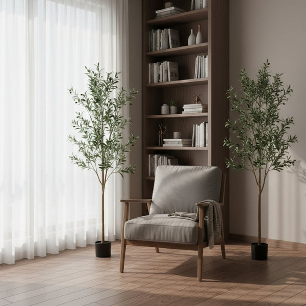 HomeRoots Set of Two 84" Lifelike Green Olive Trees in Black Pots – Perfect for Home, Office & Events Decor 664532