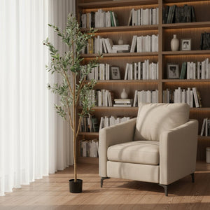 HomeRoots Set of Two 84" Lifelike Green Olive Trees in Black Pots – Perfect for Home, Office & Events Decor 664532