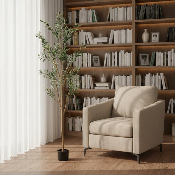 HomeRoots Set of Two 84" Lifelike Green Olive Trees in Black Pots – Perfect for Home, Office & Events Decor 664532