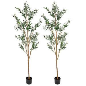 HomeRoots Set of Two 84" Lifelike Green Olive Trees in Black Pots – Perfect for Home, Office & Events Decor 664532