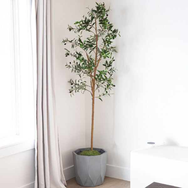 HomeRoots Set of Two 84" Lifelike Green Olive Trees in Black Pots – Perfect for Home, Office & Events Decor 664532